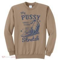 My Pussy Love A Good Stretch Funny Raunchy Cat Meme Sweatshirt thumb 0