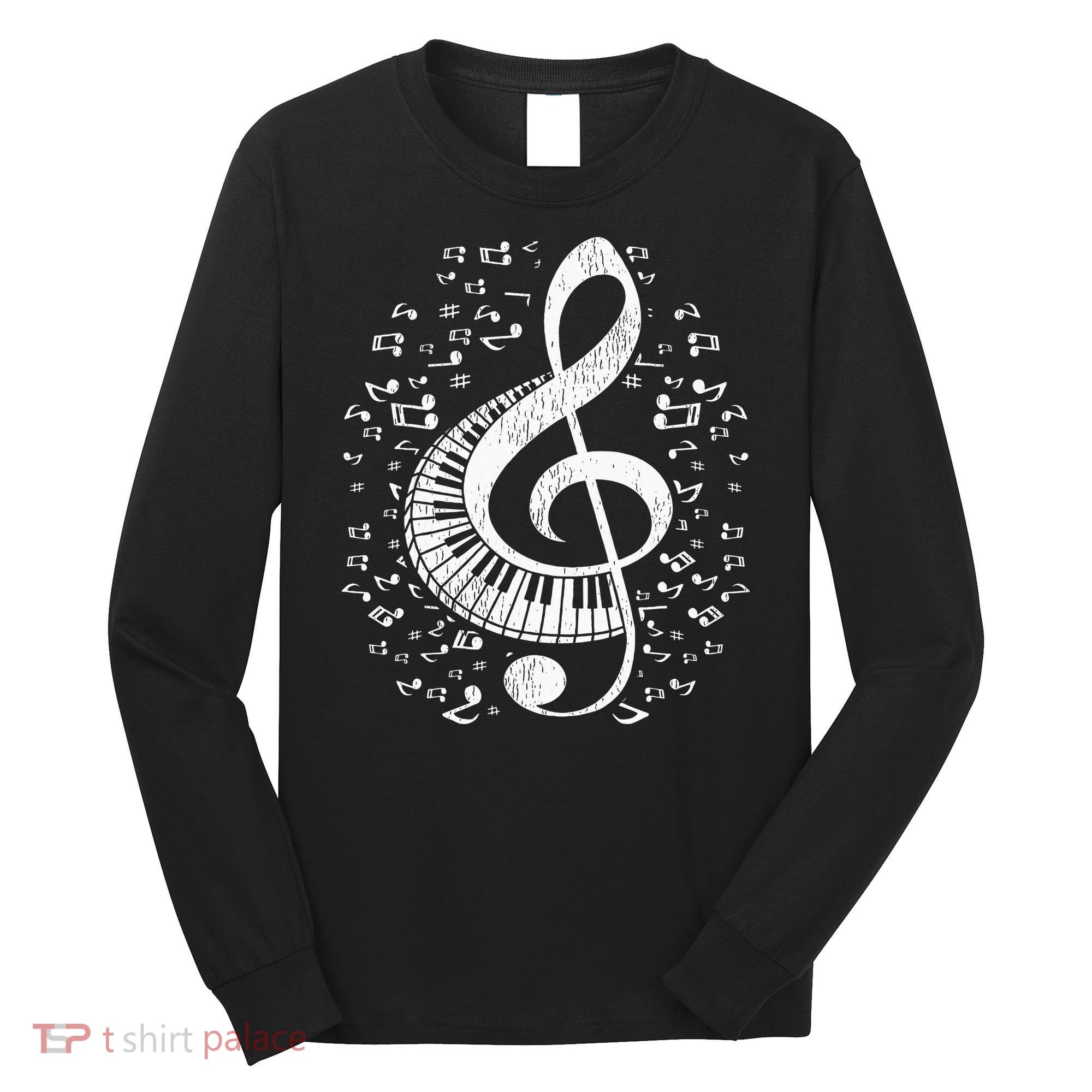 Musician Pianist Music Notes Keyboard Treble Clef Piano Long Sleeve Shirt
