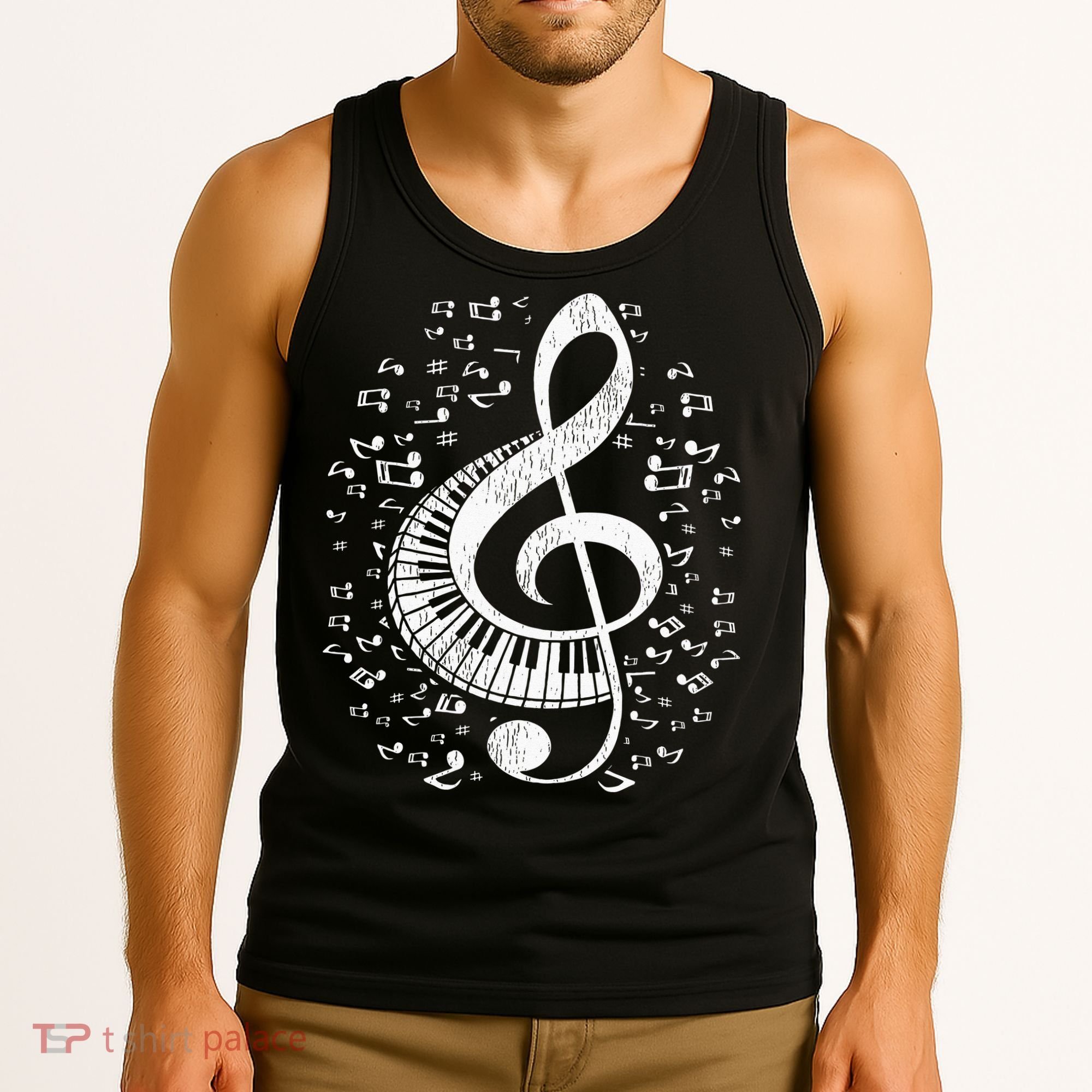 Musician Pianist Music Notes Keyboard Treble Clef Piano Tank Top