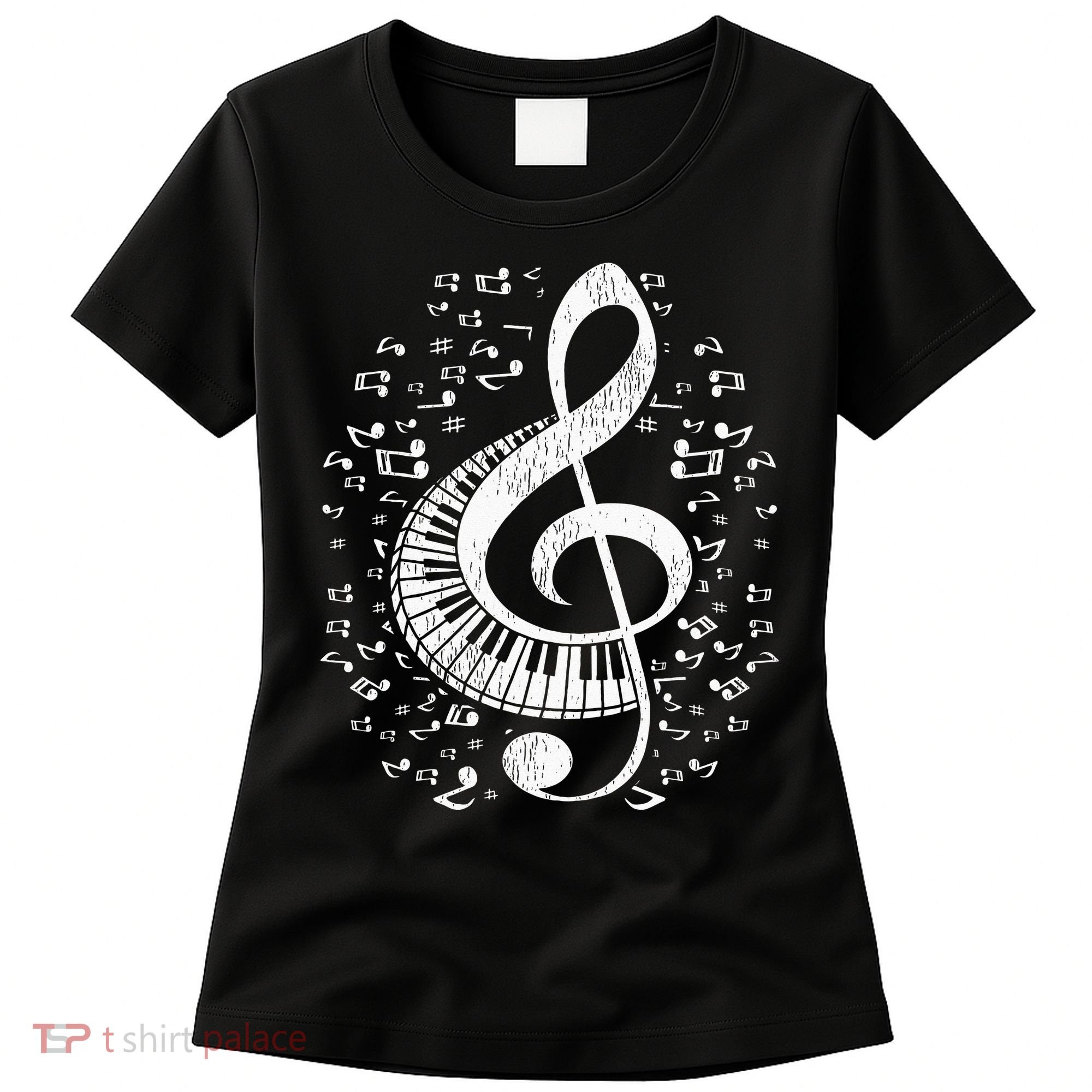 Musician Pianist Music Notes Keyboard Treble Clef Piano Women's T-Shirt