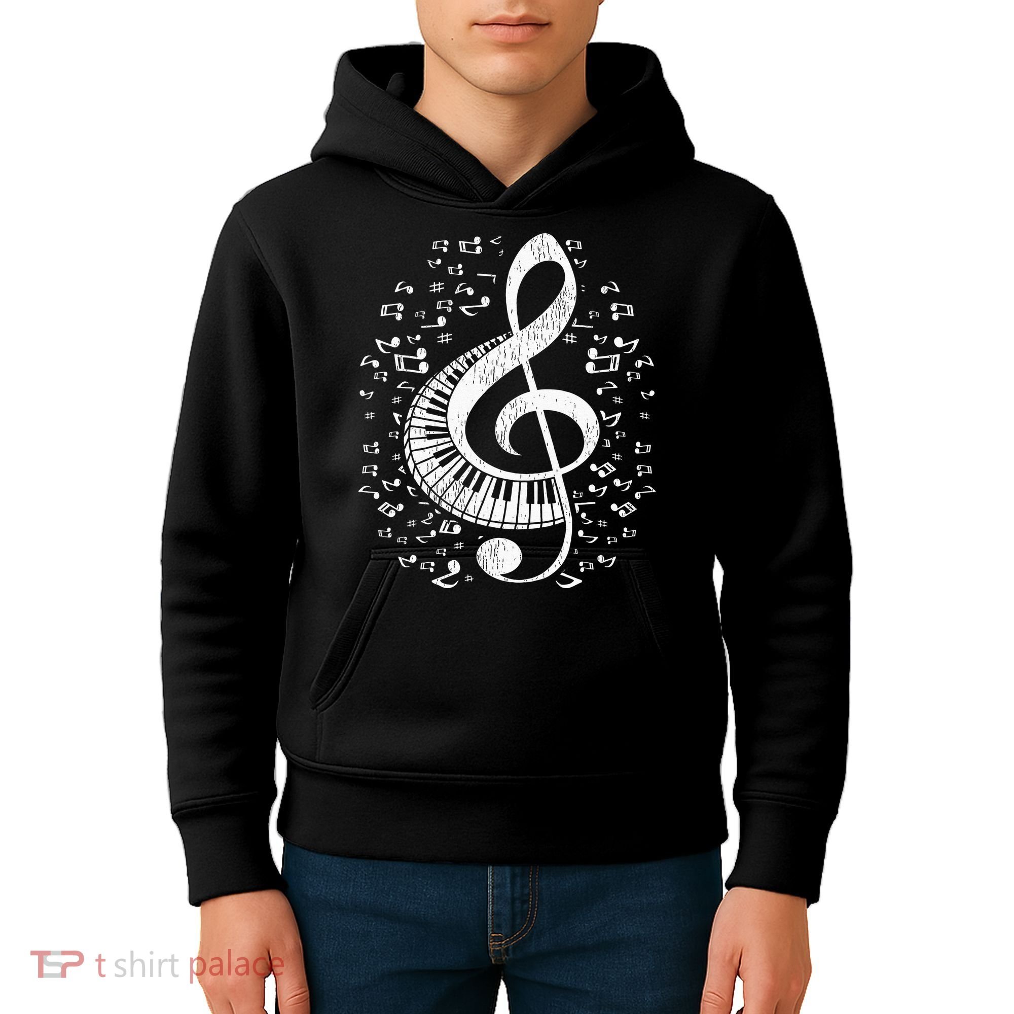 Musician Pianist Music Notes Keyboard Treble Clef Piano Kids Hoodie