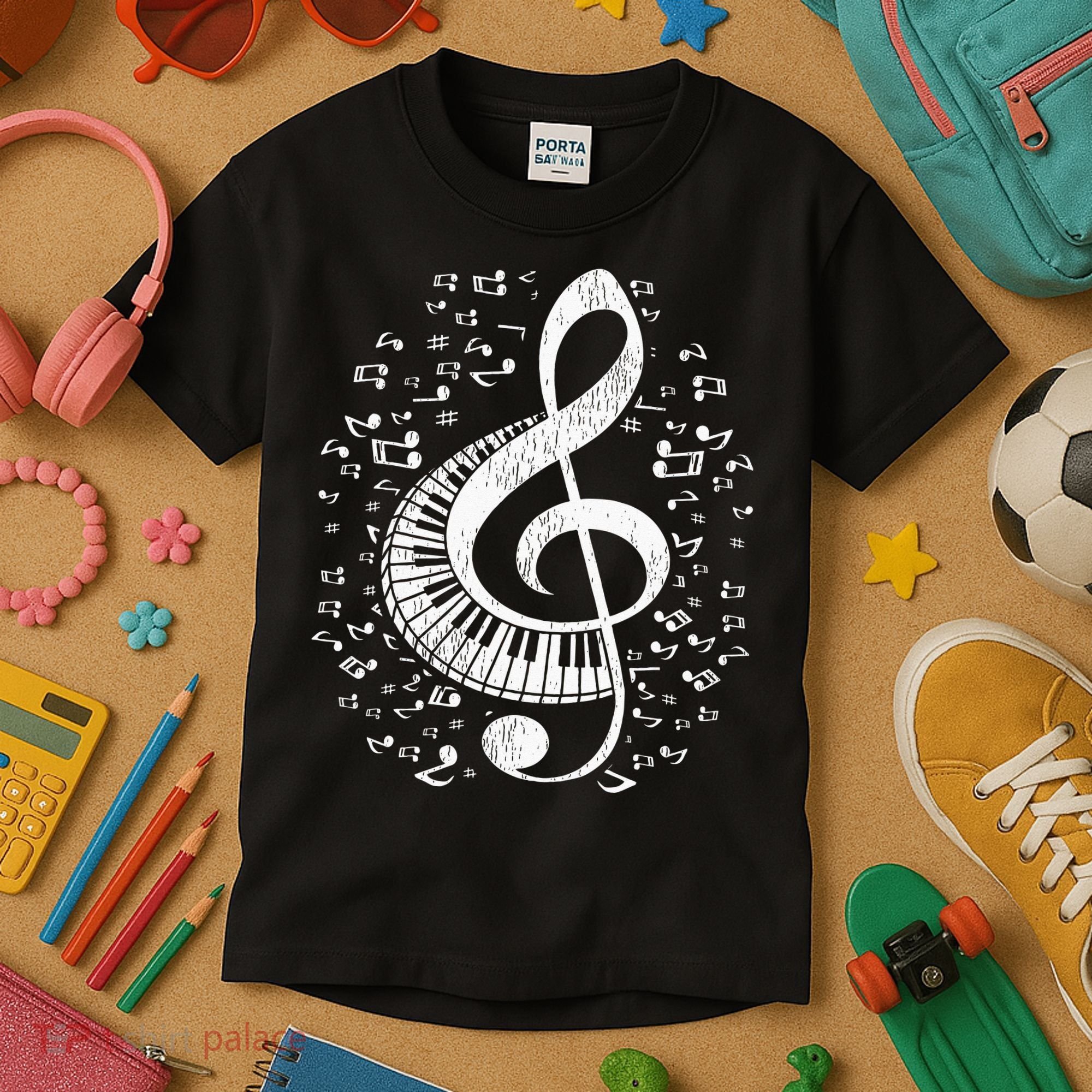 Musician Pianist Music Notes Keyboard Treble Clef Piano Kids T-Shirt