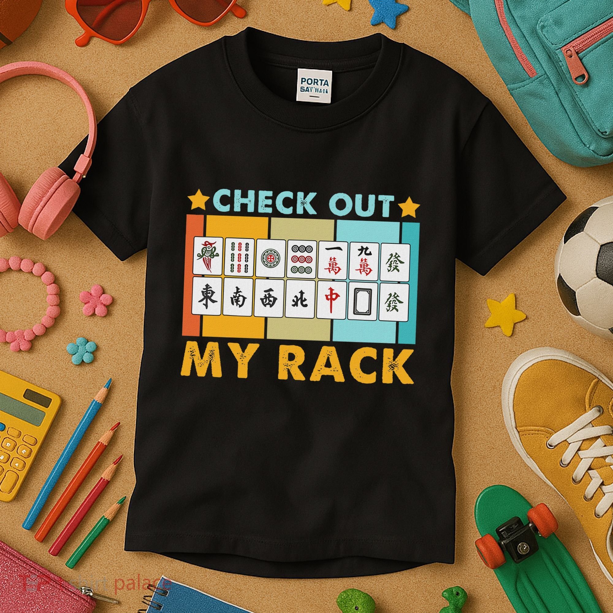 Mahjong Player Mahjong Lover Chinese Check Out My Rack Kids T-Shirt