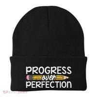 Motivational Progress Over Perfection Back To School Teacher Beanie thumb 0