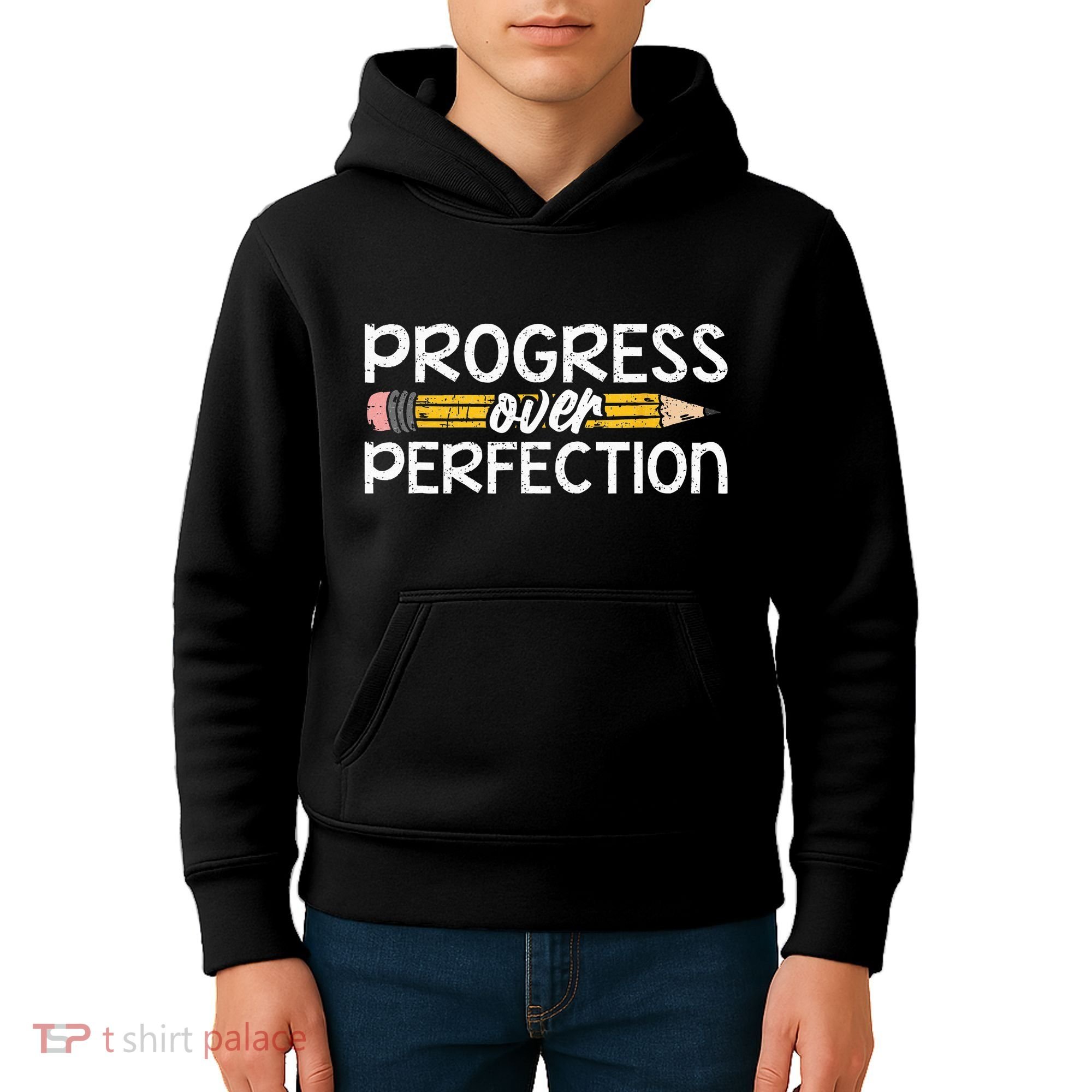 Motivational Progress Over Perfection Back To School Teacher Kids Hoodie