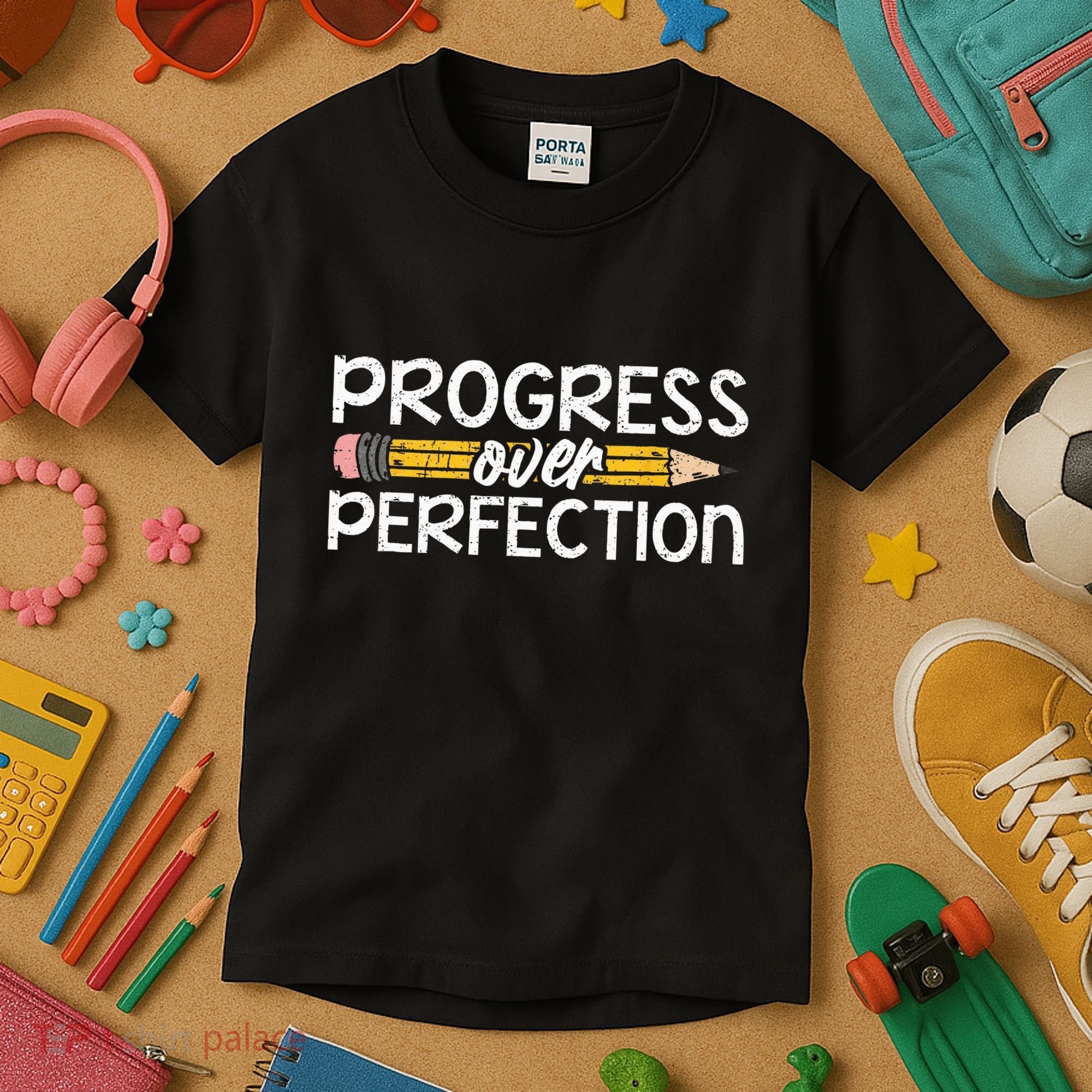 Motivational Progress Over Perfection Back To School Teacher Kids T-Shirt