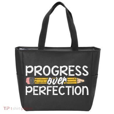 Motivational Progress Over Perfection Back To School Teacher Tote Bag