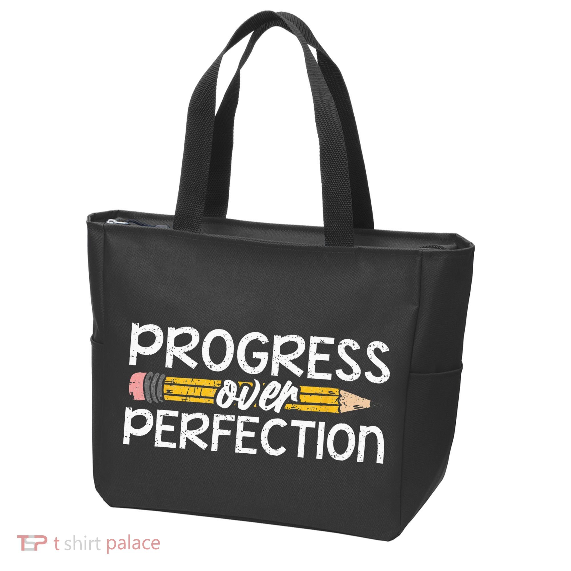 Motivational Progress Over Perfection Back To School Teacher Tote Bag