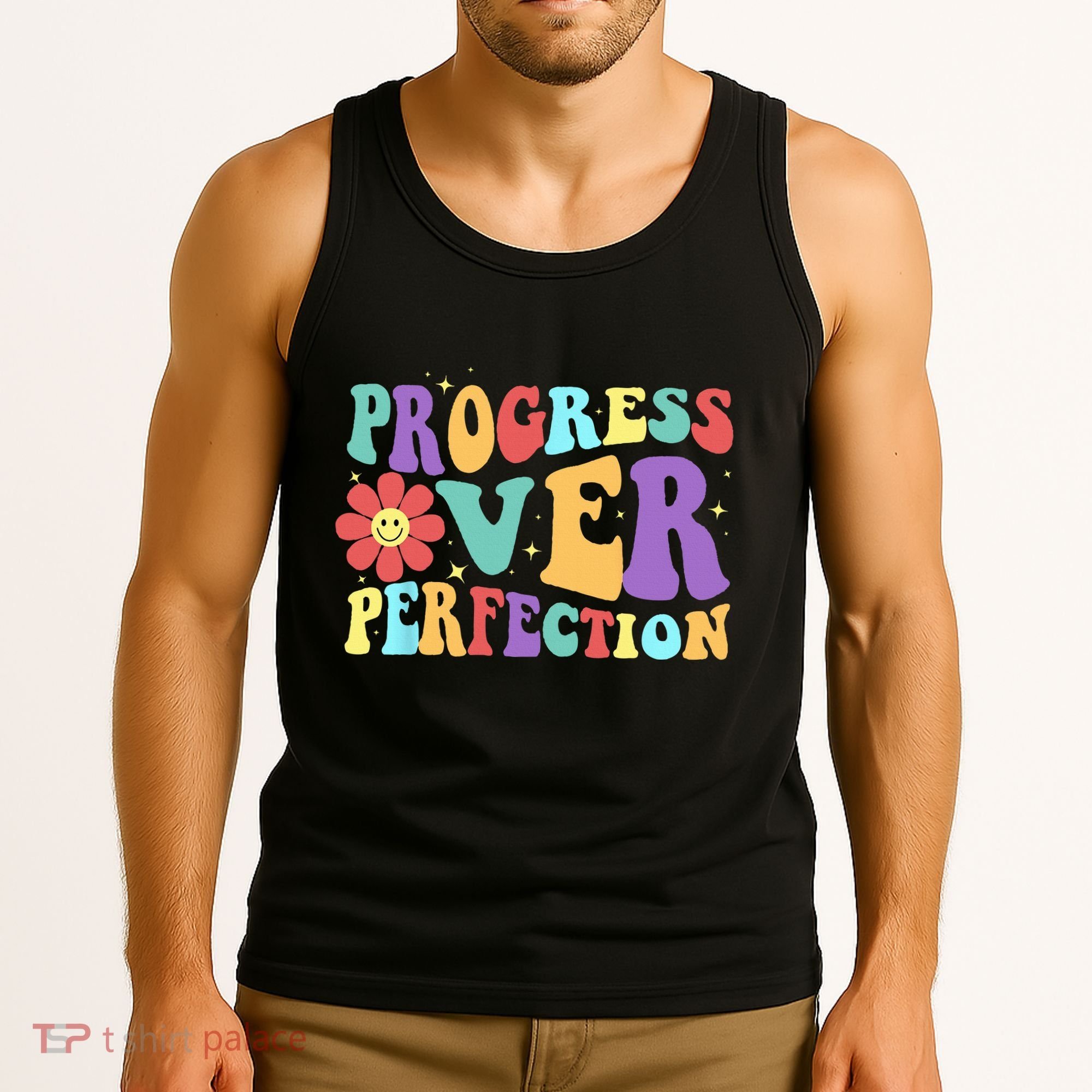Motivational Progress Over Perfection Back To School Teacher Tank Top