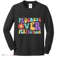 Motivational Progress Over Perfection Back To School Teacher Kids Long Sleeve Shirt thumb 0