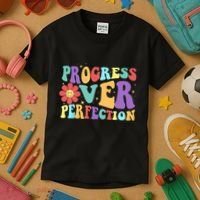 Motivational Progress Over Perfection Back To School Teacher Kids T-Shirt thumb 3