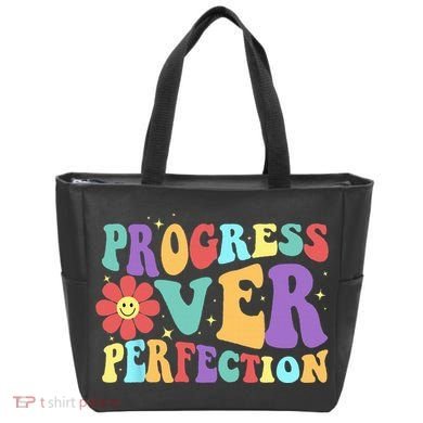 Motivational Progress Over Perfection Back To School Teacher Tote Bag
