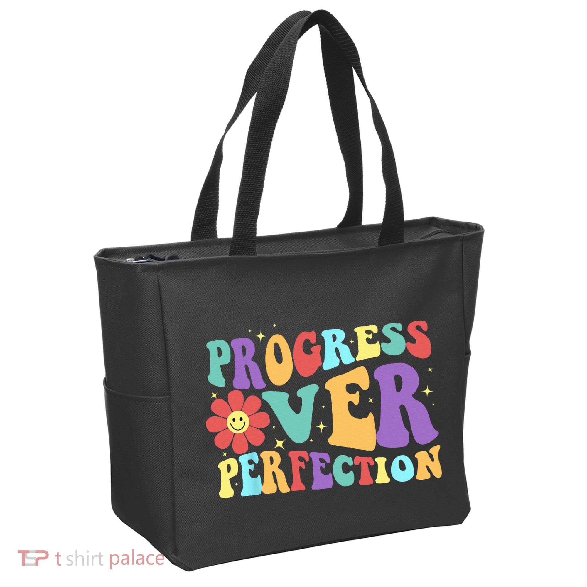 Motivational Progress Over Perfection Back To School Teacher Tote Bag