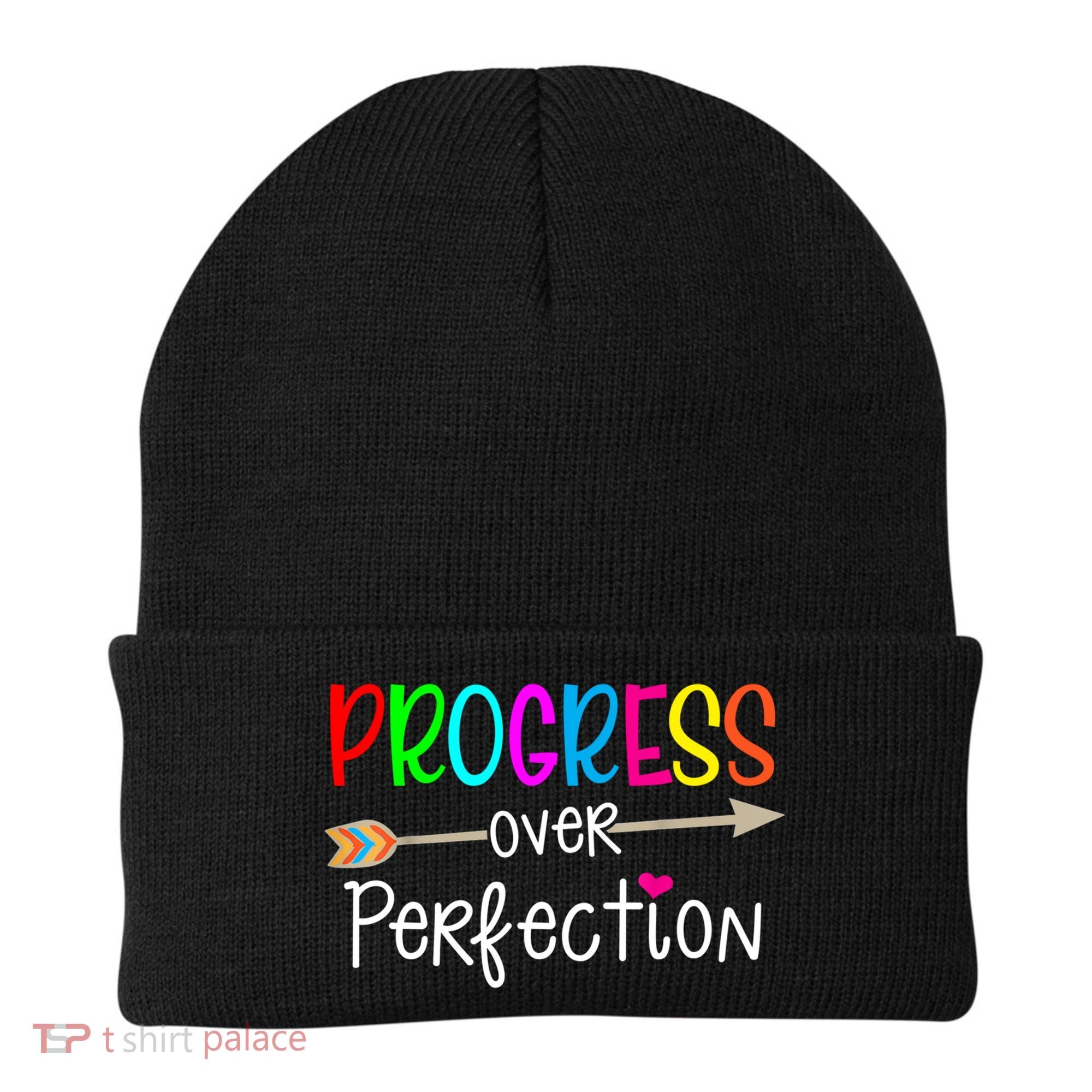 Motivational Progress Over Perfecti To School Teacher Gift Beanie