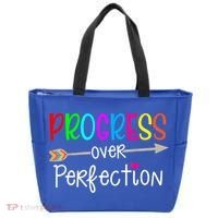 Motivational Progress Over Perfecti To School Teacher Gift Tote Bag thumb 0
