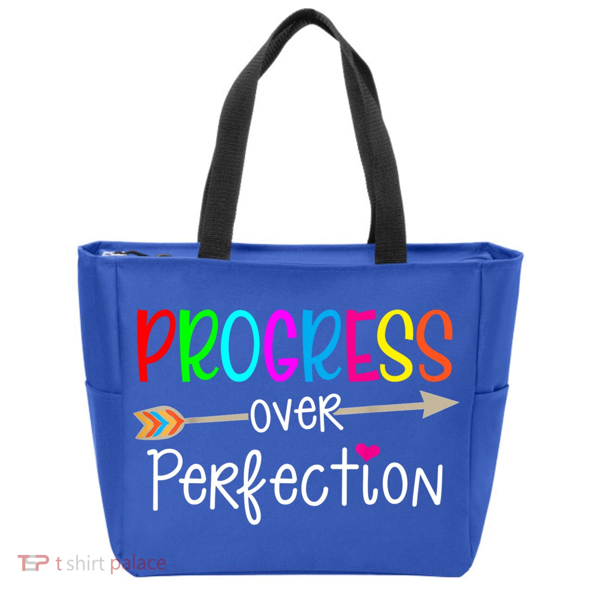 Motivational Progress Over Perfecti To School Teacher Gift Tote Bag
