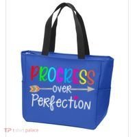 Motivational Progress Over Perfecti To School Teacher Gift Tote Bag thumb 3