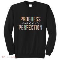 Motivational Progress Over Perfection Leopard Print Teacher Sweatshirt thumb 0