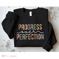 Motivational Progress Over Perfection Leopard Print Teacher Sweatshirt thumb 2