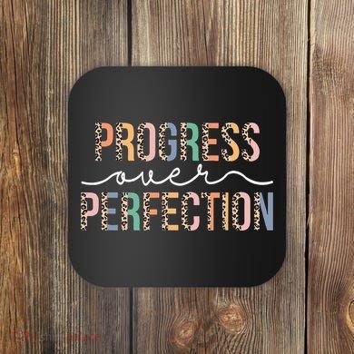 Motivational Progress Over Perfection Leopard Print Teacher Coaster