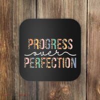 Motivational Progress Over Perfection Leopard Print Teacher Coaster thumb 0