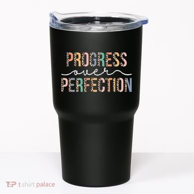 Motivational Progress Over Perfection Leopard Print Teacher Tumbler