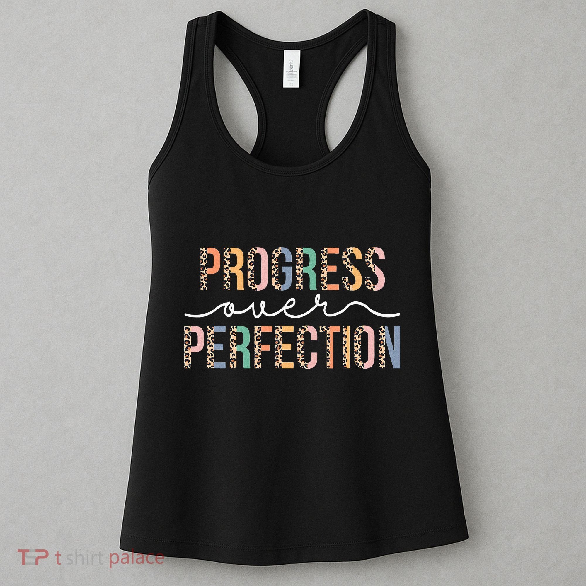 Motivational Progress Over Perfection Leopard Print Teacher Women's Tank Top