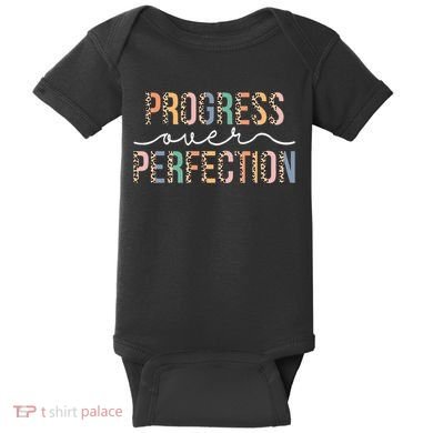 Motivational Progress Over Perfection Leopard Print Teacher Baby Bodysuit