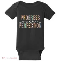 Motivational Progress Over Perfection Leopard Print Teacher Baby Bodysuit thumb 0