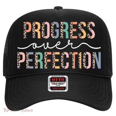 Motivational Progress Over Perfection Leopard Print Teacher Hat