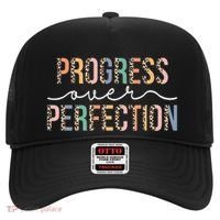 Motivational Progress Over Perfection Leopard Print Teacher Hat thumb 0