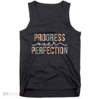 Motivational Progress Over Perfection Leopard Print Teacher Tank Top thumb 0