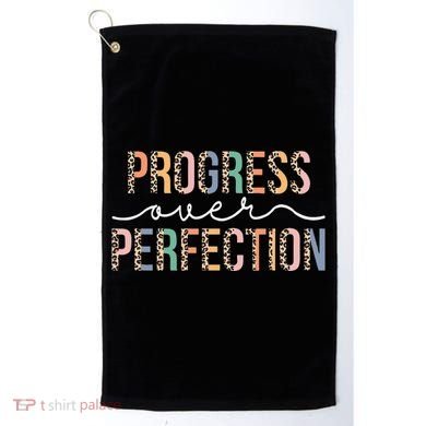 Motivational Progress Over Perfection Leopard Print Teacher Golf Towel