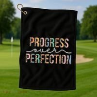 Motivational Progress Over Perfection Leopard Print Teacher Golf Towel thumb 1