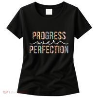 Motivational Progress Over Perfection Leopard Print Teacher Women's T-Shirt thumb 0