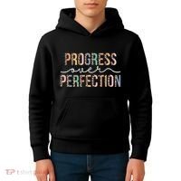 Motivational Progress Over Perfection Leopard Print Teacher Kids Hoodie thumb 4