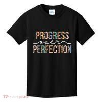 Motivational Progress Over Perfection Leopard Print Teacher Kids T-Shirt thumb 0