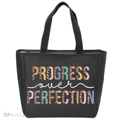 Motivational Progress Over Perfection Leopard Print Teacher Tote Bag