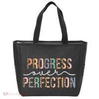 Motivational Progress Over Perfection Leopard Print Teacher Tote Bag thumb 0