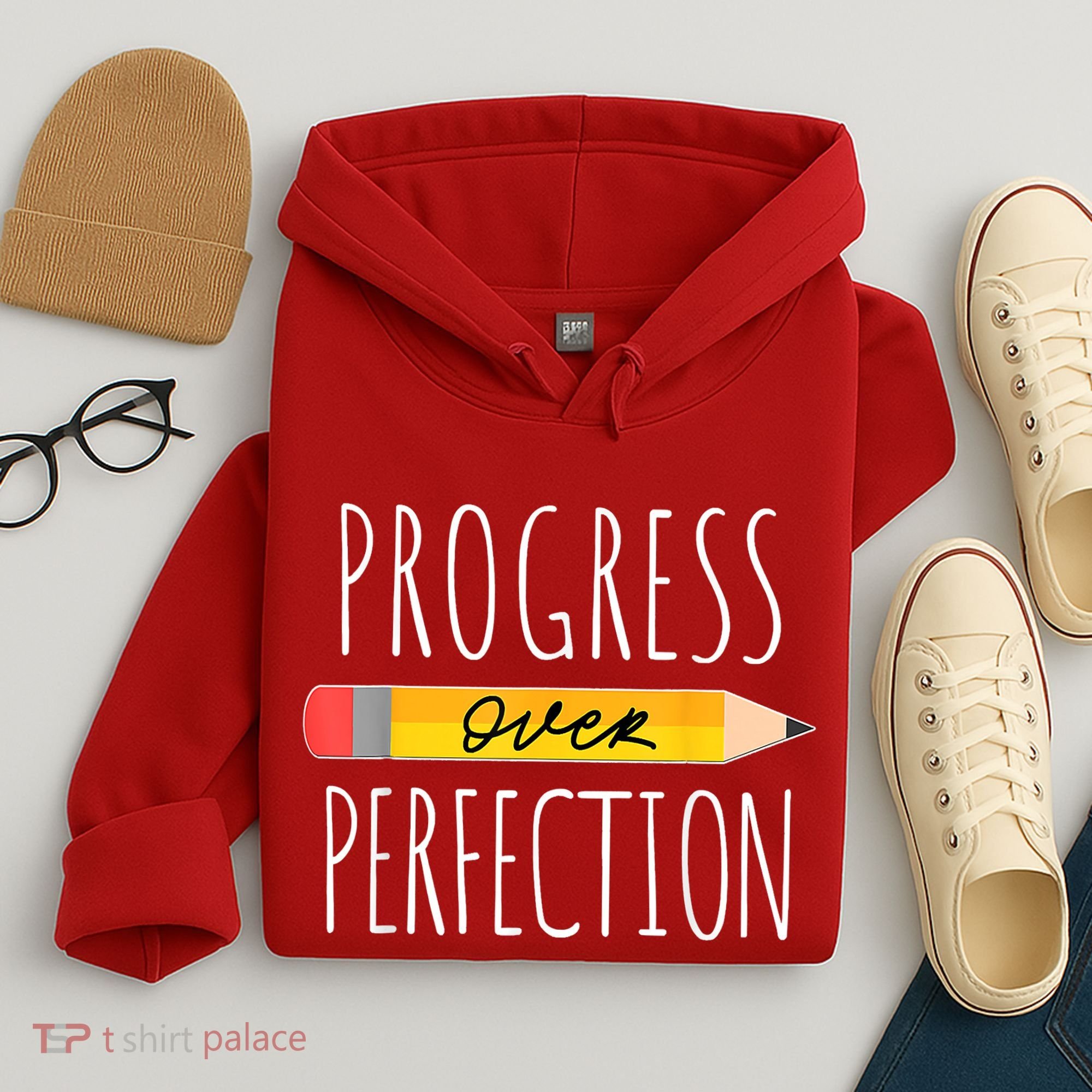 Motivational Progress Over Perfection Back To School Teacher Hoodie