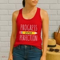 Motivational Progress Over Perfection Back To School Teacher Women's Tank Top thumb 2