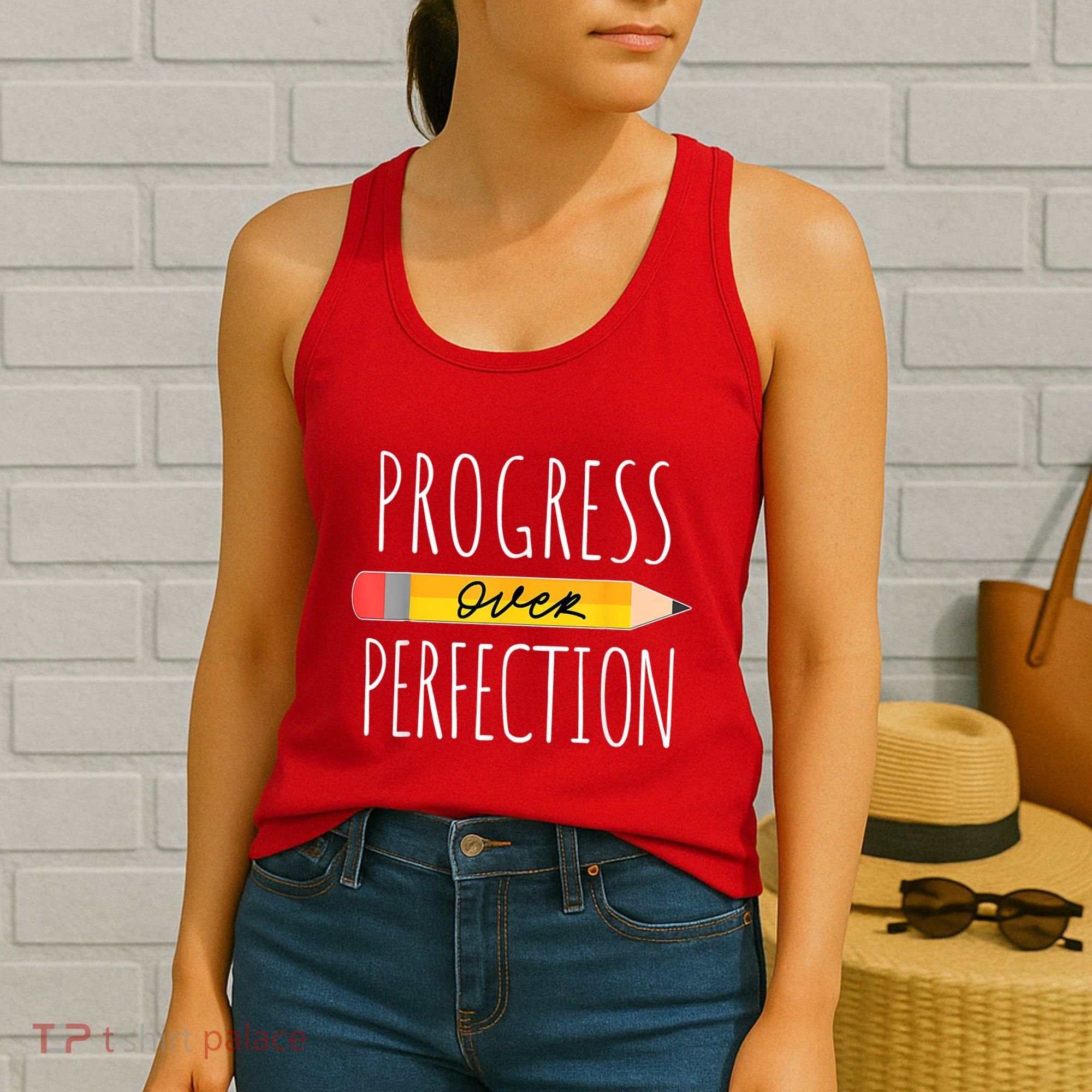 Motivational Progress Over Perfection Back To School Teacher Women's Tank Top