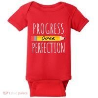 Motivational Progress Over Perfection Back To School Teacher Baby Bodysuit thumb 0