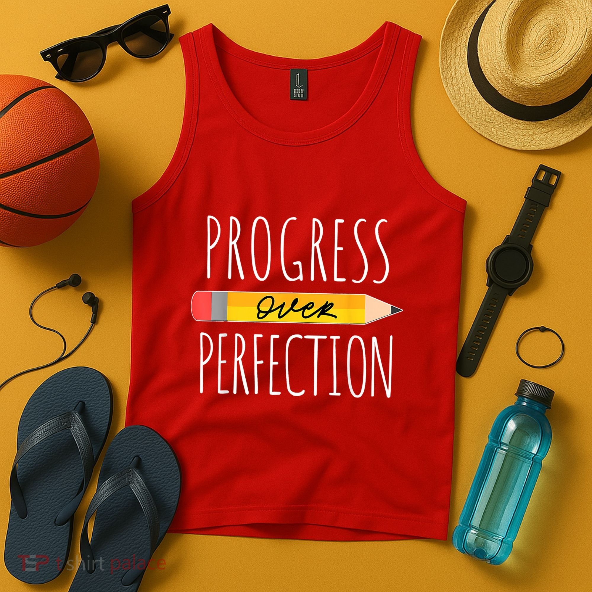 Motivational Progress Over Perfection Back To School Teacher Tank Top