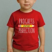 Motivational Progress Over Perfection Back To School Teacher Toddler T-Shirt thumb 2