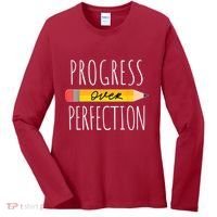 Motivational Progress Over Perfection Back To School Teacher Women's Long Sleeve Shirt thumb 0