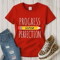 Motivational Progress Over Perfection Back To School Teacher Women's T-Shirt thumb 3
