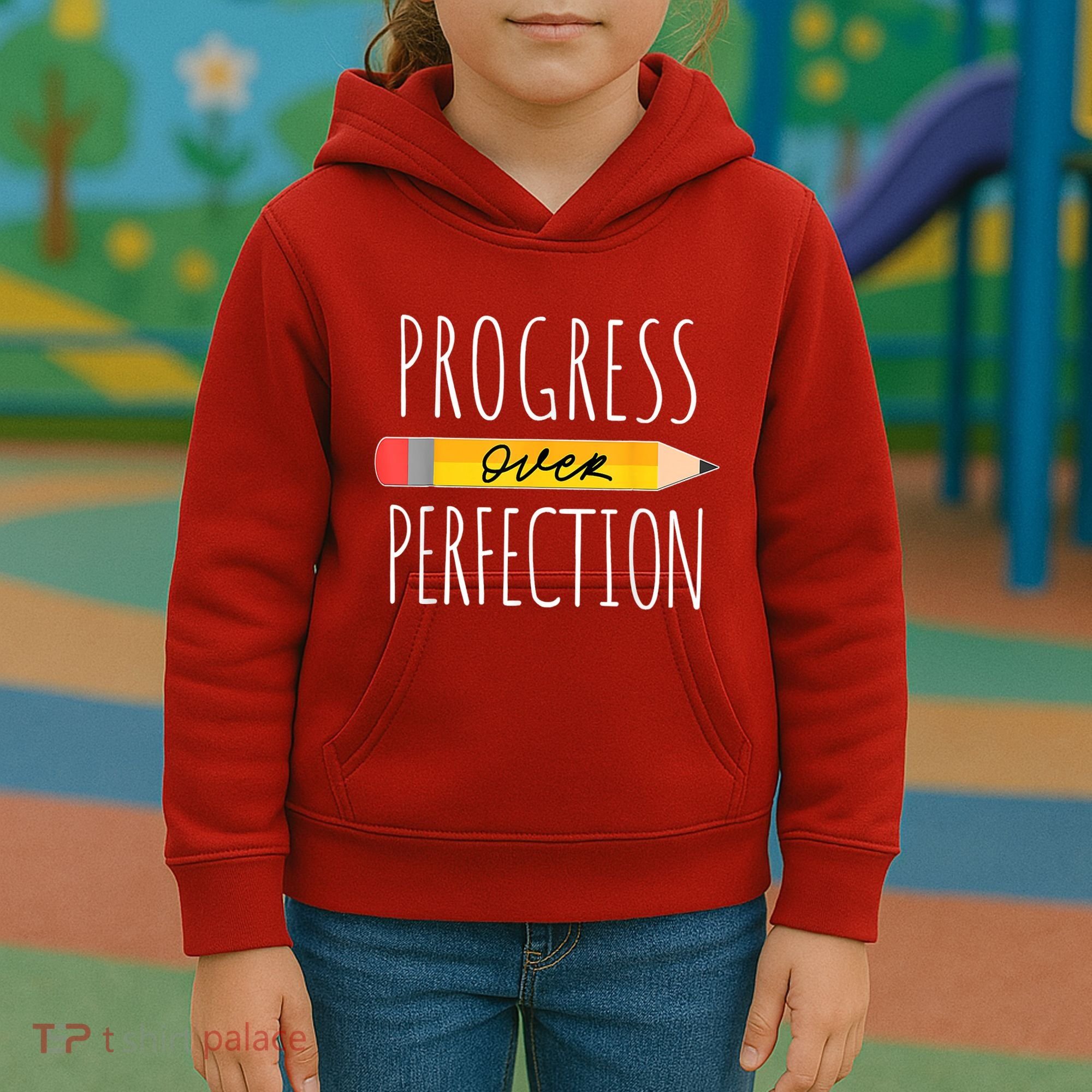 Motivational Progress Over Perfection Back To School Teacher Kids Hoodie