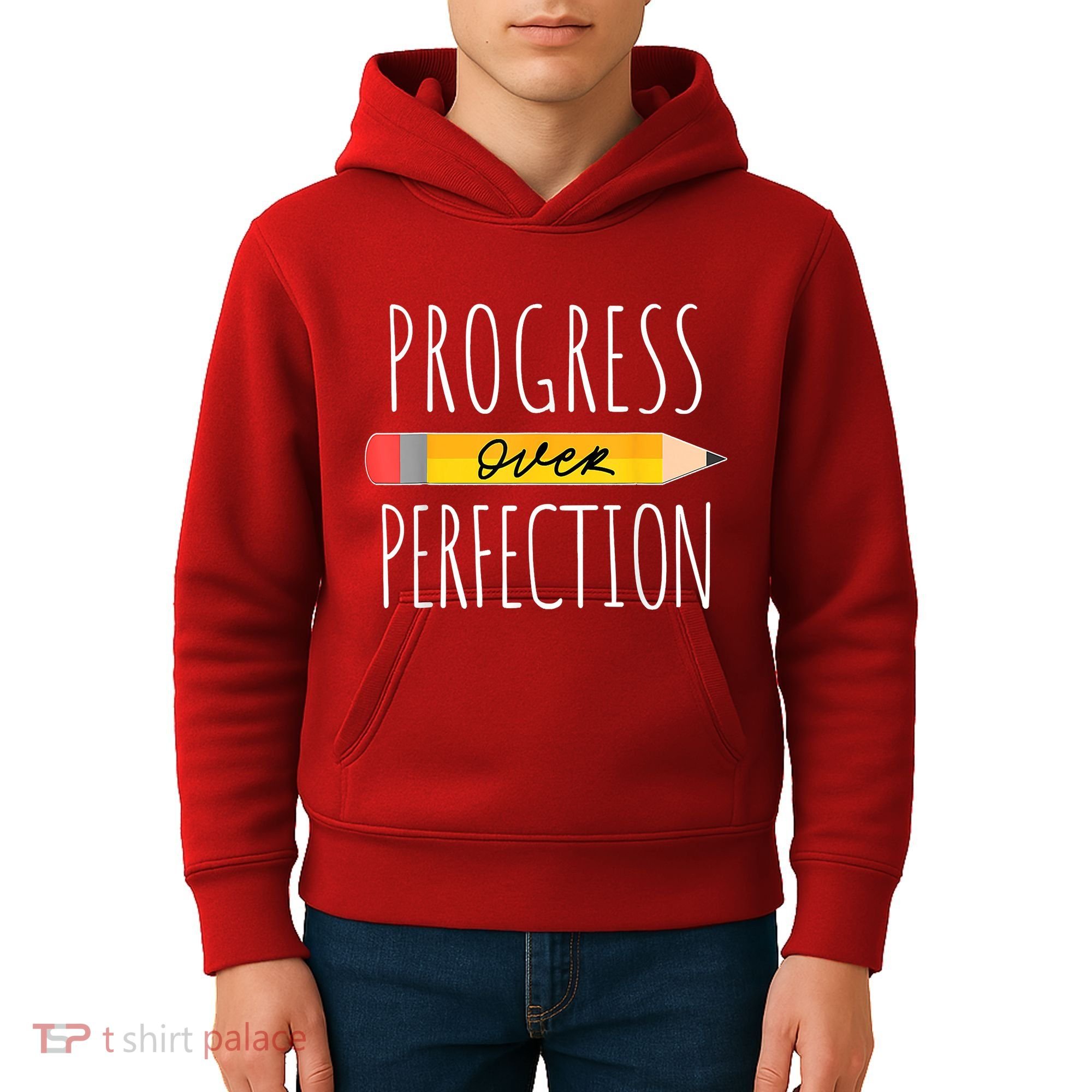 Motivational Progress Over Perfection Back To School Teacher Kids Hoodie