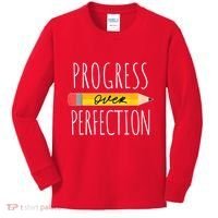 Motivational Progress Over Perfection Back To School Teacher Kids Long Sleeve Shirt thumb 0
